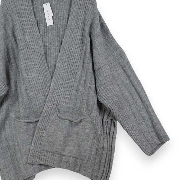 TOPSHOP Womens Knit Cardigan XL Gray Ribbed  US 14 Slouchy Cozy Minimal NWT - Picture 7 of 11